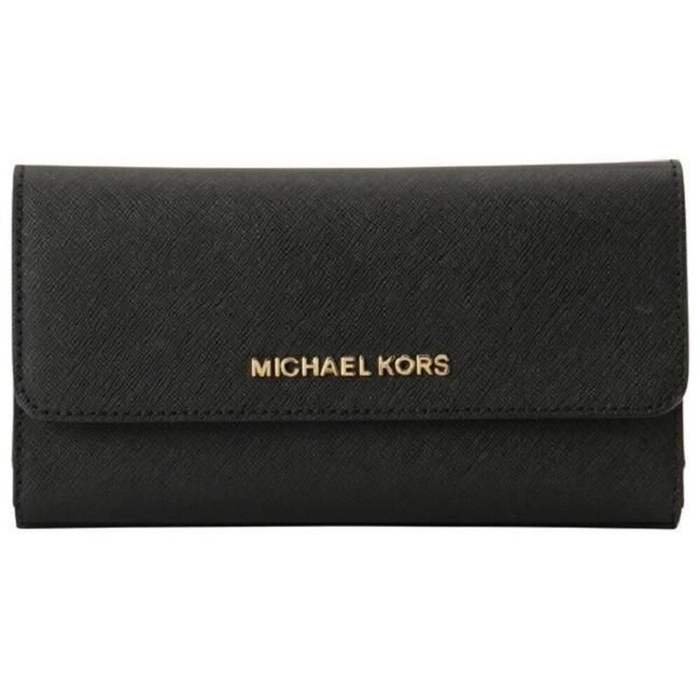 Michael Kors Jet Set Travel Large Trifold Wallet Black Saffiano Leather - Picture 3 of 4